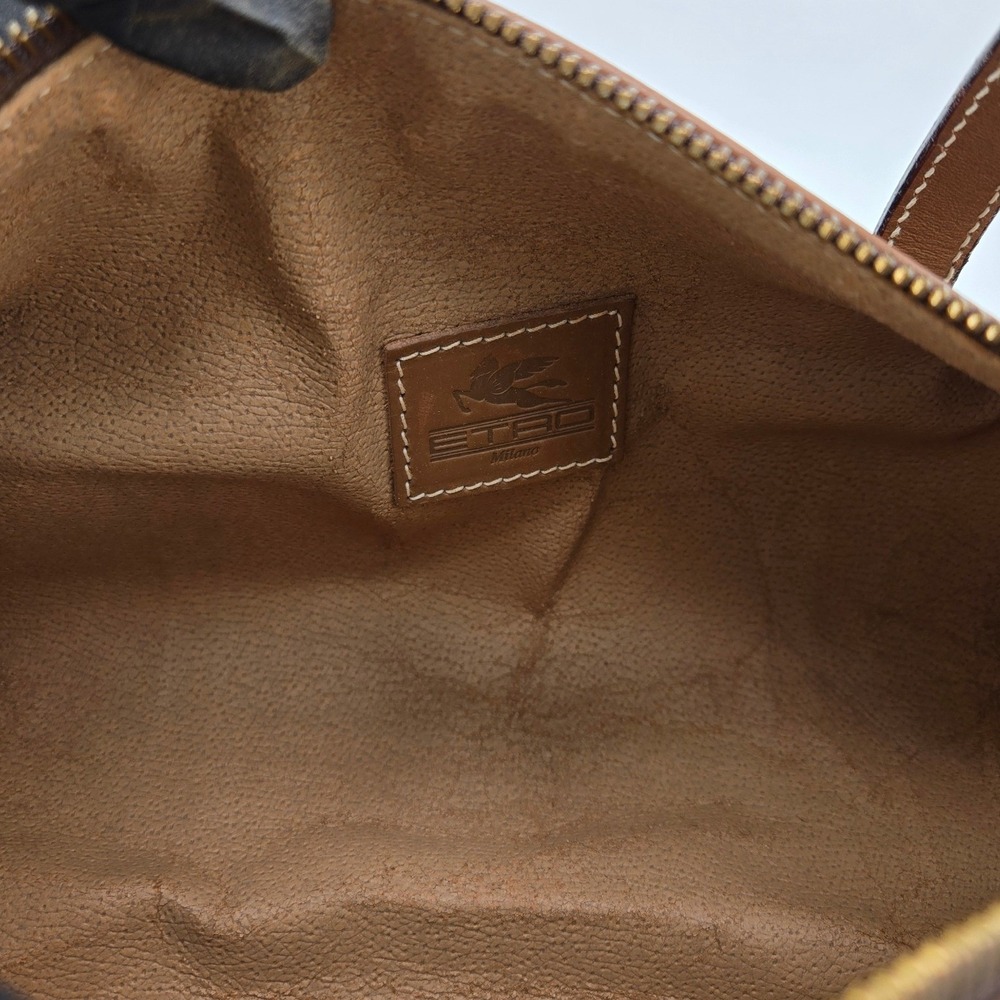 Etro Milano Paisley Print Barrel Bag Brown Leather Trim Vintage Cylinder Satchel - Picture 2 of 10
